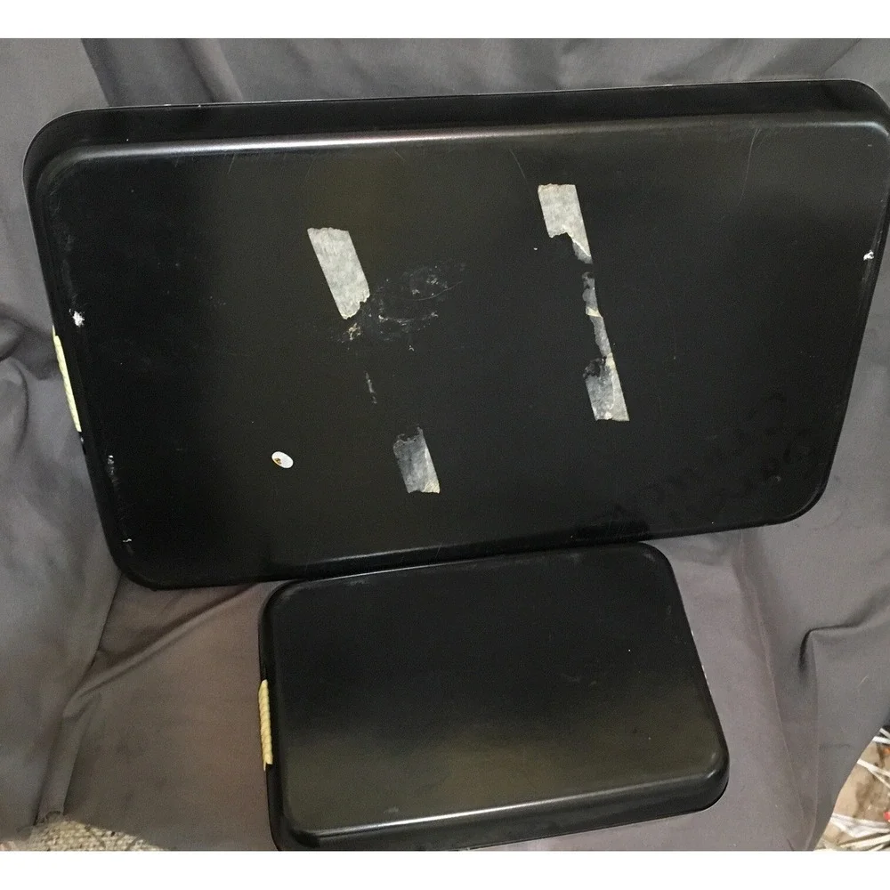 2 Vintage Asian Style Black Laquer Floral Trays with Tulip Florals